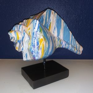 Conch shell art, PAINT POUR! Shell decor, nautical